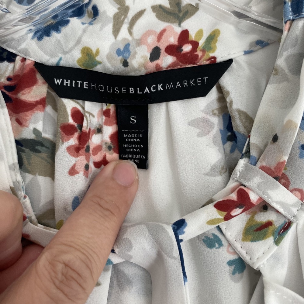 2/$30 WhiteHouseBlackMarket Blouse Sz S‎ White Floral Sleeveless Dressy Neck Tie - Picture 7 of 13